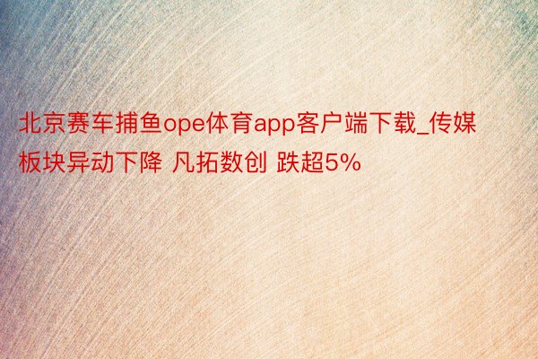 北京赛车捕鱼ope体育app客户端下载_传媒板块异动下降 凡拓数创 跌超5%