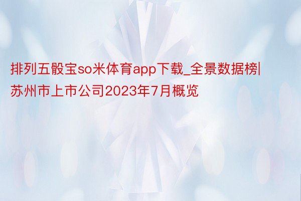 排列五骰宝so米体育app下载_全景数据榜|苏州市上市公司2023年7月概览